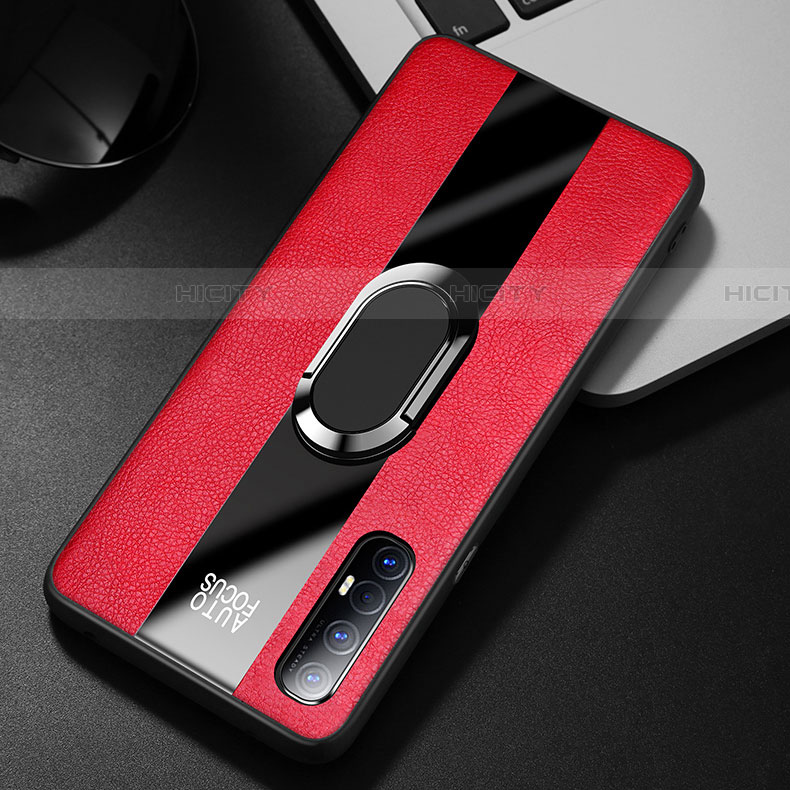 Funda Silicona Goma de Cuero Carcasa con Magnetico Anillo de dedo Soporte S01 para Oppo Reno3 Pro Rojo