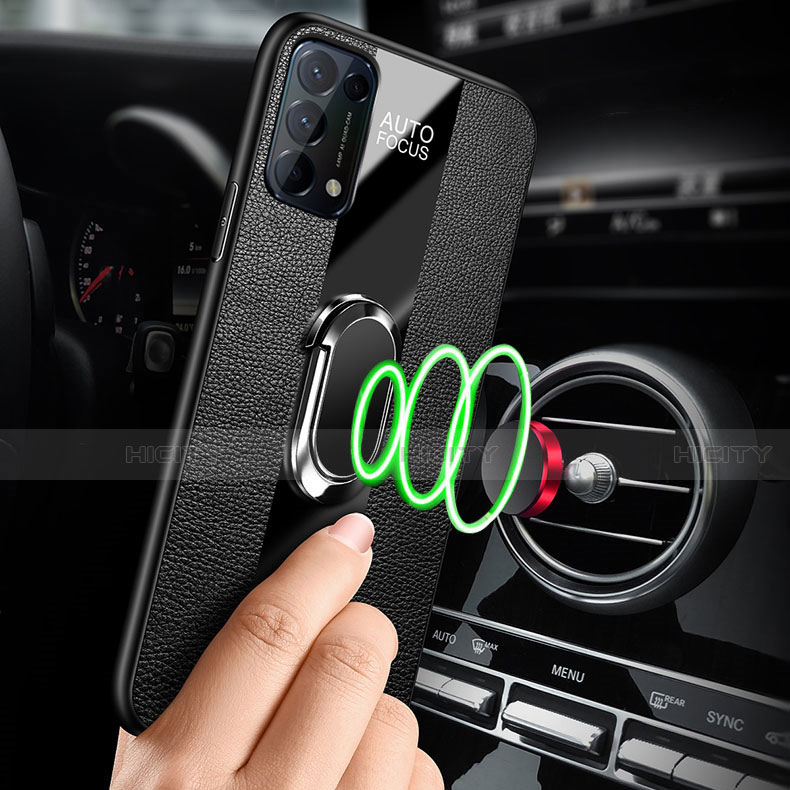 Funda Silicona Goma de Cuero Carcasa con Magnetico Anillo de dedo Soporte S01 para Oppo Reno5 Pro 5G