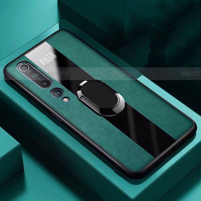 Funda Silicona Goma de Cuero Carcasa con Magnetico Anillo de dedo Soporte S01 para Xiaomi Mi 10 Verde