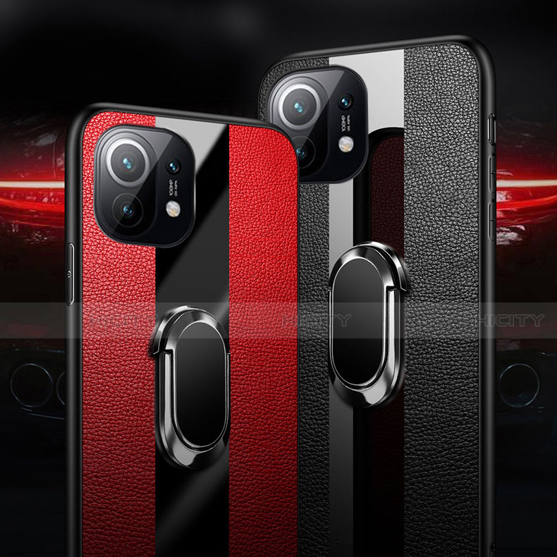 Funda Silicona Goma de Cuero Carcasa con Magnetico Anillo de dedo Soporte S01 para Xiaomi Mi 11 Lite 4G