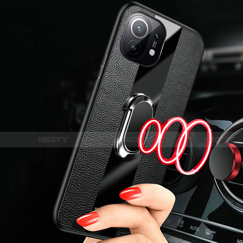 Funda Silicona Goma de Cuero Carcasa con Magnetico Anillo de dedo Soporte S01 para Xiaomi Mi 11 Lite 4G