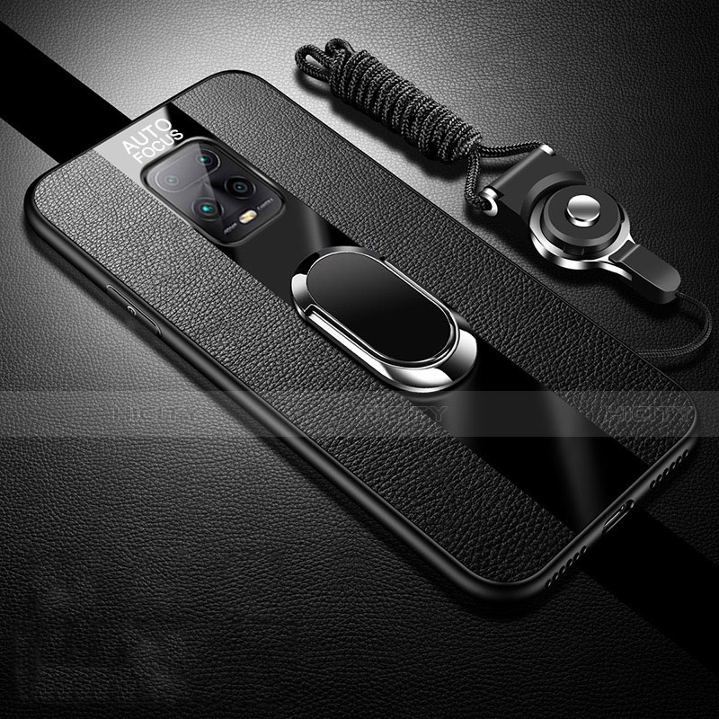 Funda Silicona Goma de Cuero Carcasa con Magnetico Anillo de dedo Soporte S01 para Xiaomi Redmi 10X Pro 5G Negro