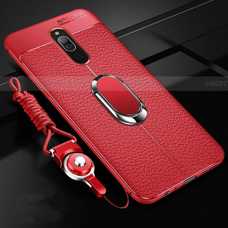 Funda Silicona Goma de Cuero Carcasa con Magnetico Anillo de dedo Soporte S01 para Xiaomi Redmi 8 Rojo