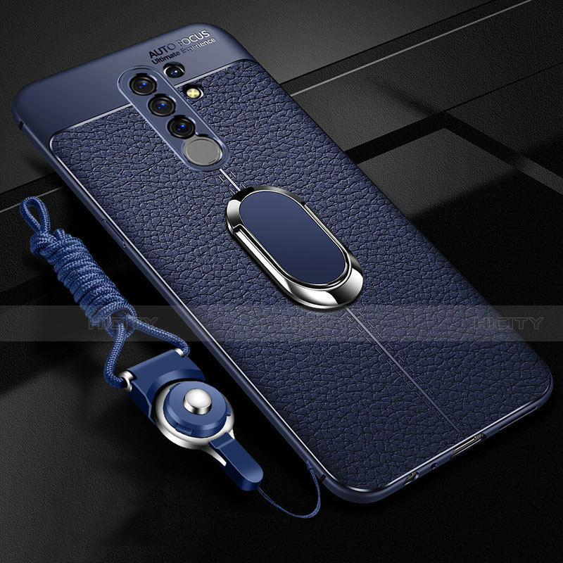 Funda Silicona Goma de Cuero Carcasa con Magnetico Anillo de dedo Soporte S01 para Xiaomi Redmi 9 Azul