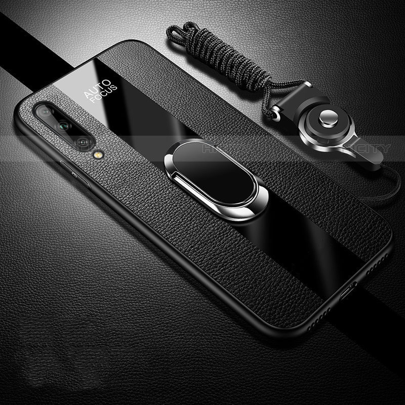 Funda Silicona Goma de Cuero Carcasa con Magnetico Anillo de dedo Soporte S02 para Huawei P smart S Negro