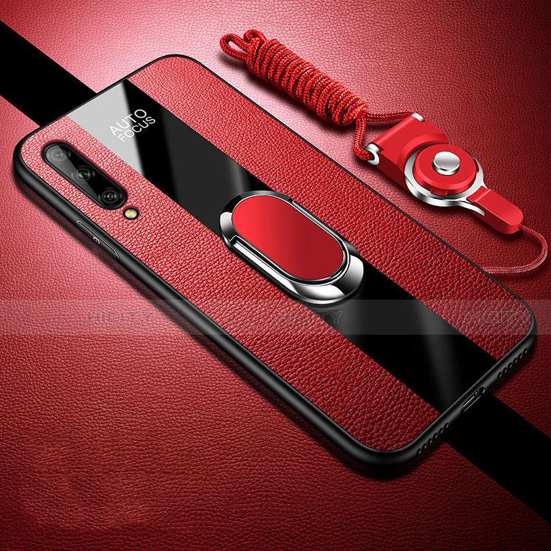 Funda Silicona Goma de Cuero Carcasa con Magnetico Anillo de dedo Soporte S02 para Huawei Y8p Rojo