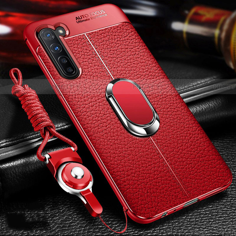 Funda Silicona Goma de Cuero Carcasa con Magnetico Anillo de dedo Soporte S02 para Oppo Find X2 Lite Rojo