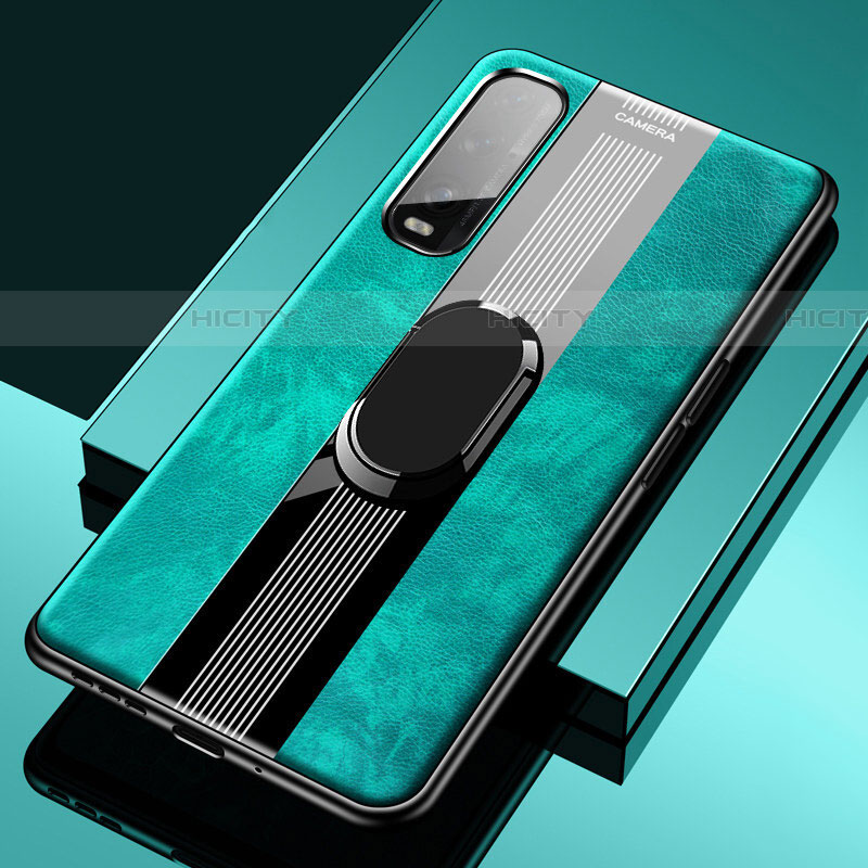 Funda Silicona Goma de Cuero Carcasa con Magnetico Anillo de dedo Soporte S02 para Oppo Find X2 Verde