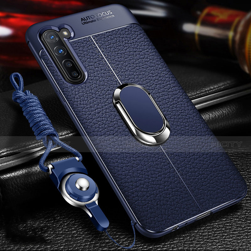 Funda Silicona Goma de Cuero Carcasa con Magnetico Anillo de dedo Soporte S02 para Oppo K7 5G Azul