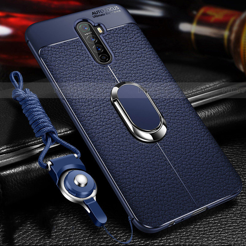 Funda Silicona Goma de Cuero Carcasa con Magnetico Anillo de dedo Soporte S02 para Oppo Reno Ace