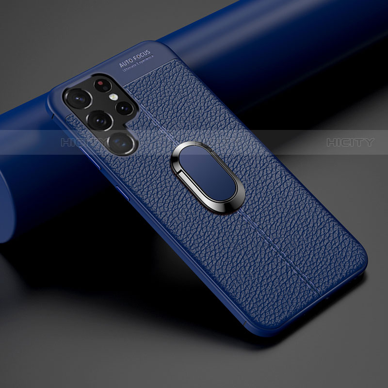 Funda Silicona Goma de Cuero Carcasa con Magnetico Anillo de dedo Soporte S02 para Samsung Galaxy S21 Ultra 5G