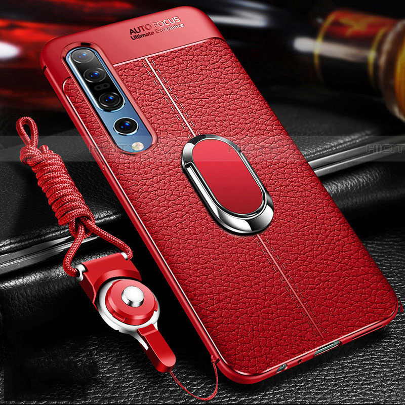 Funda Silicona Goma de Cuero Carcasa con Magnetico Anillo de dedo Soporte S02 para Xiaomi Mi 10 Pro Rojo