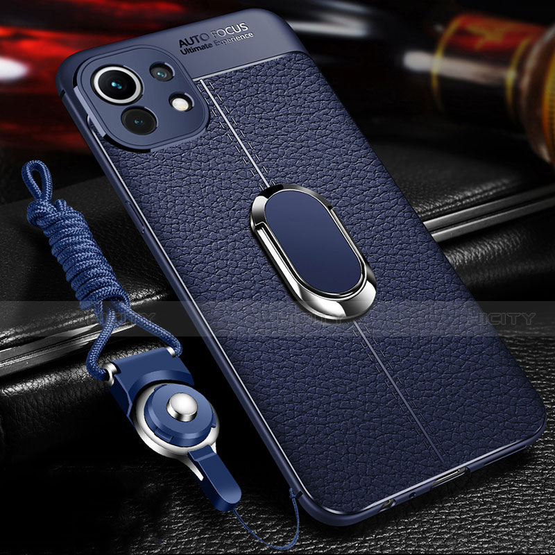 Funda Silicona Goma de Cuero Carcasa con Magnetico Anillo de dedo Soporte S02 para Xiaomi Mi 11 Lite 5G