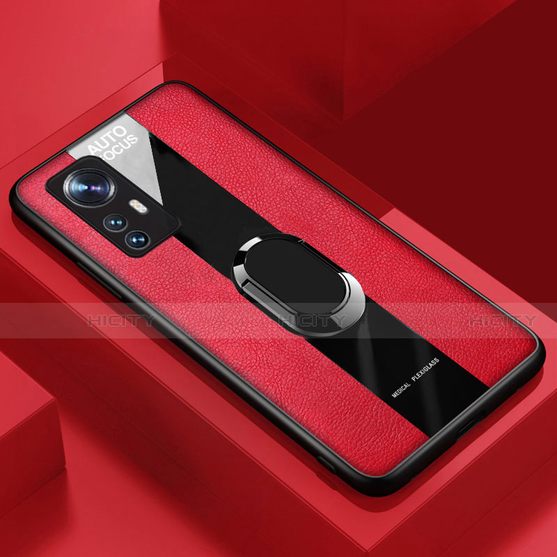 Funda Silicona Goma de Cuero Carcasa con Magnetico Anillo de dedo Soporte S02 para Xiaomi Mi 12 5G Rojo