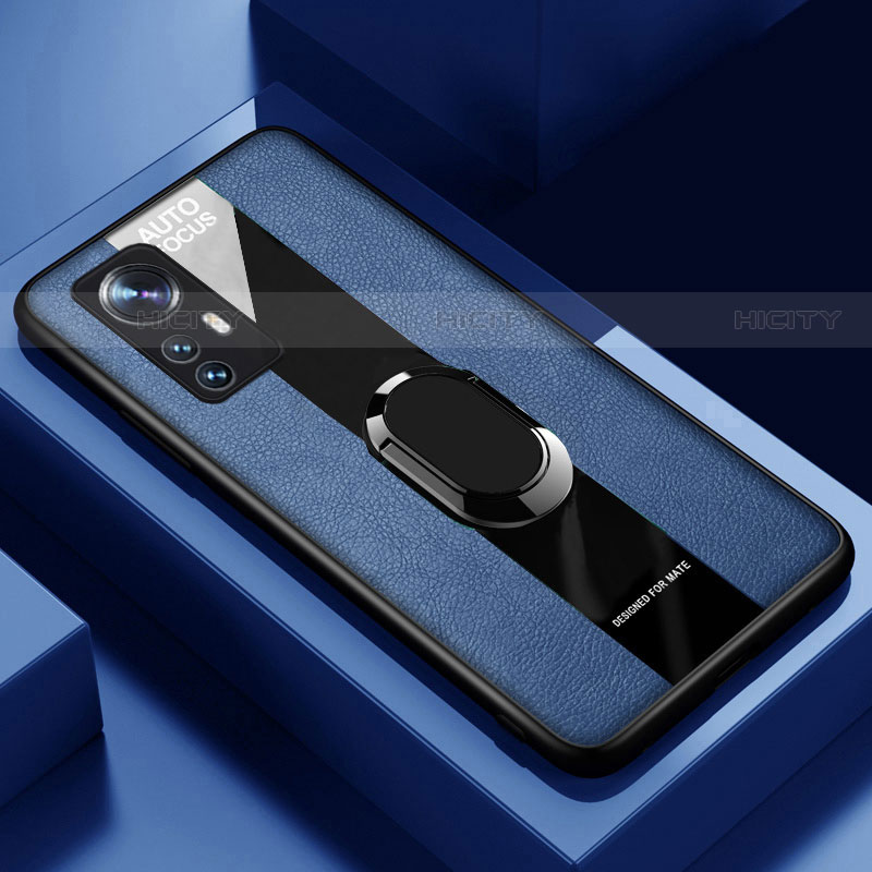 Funda Silicona Goma de Cuero Carcasa con Magnetico Anillo de dedo Soporte S02 para Xiaomi Mi 12S 5G Azul