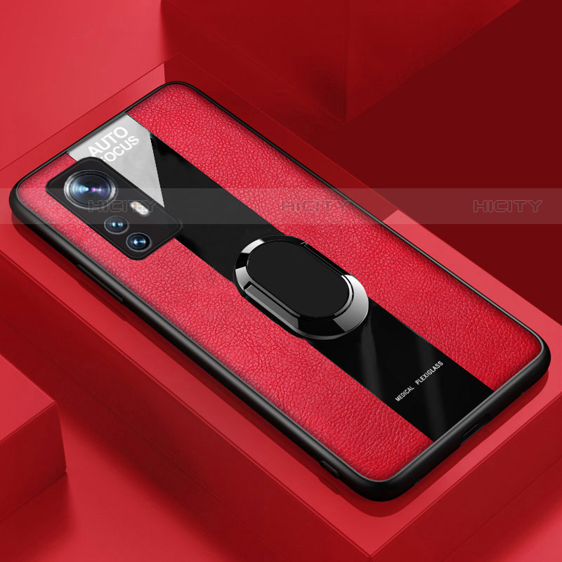 Funda Silicona Goma de Cuero Carcasa con Magnetico Anillo de dedo Soporte S02 para Xiaomi Mi 12S Pro 5G Rojo