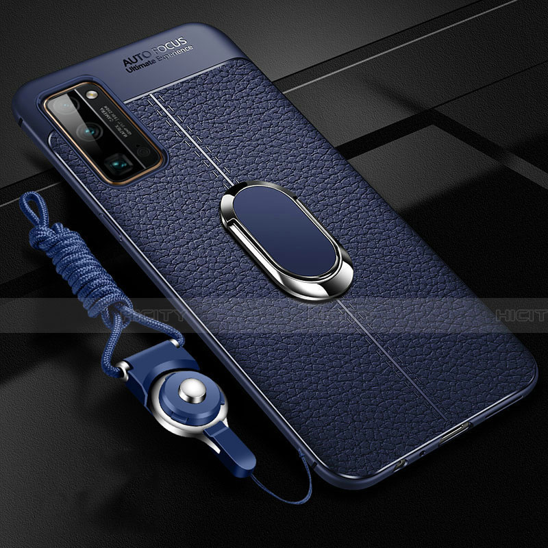 Funda Silicona Goma de Cuero Carcasa con Magnetico Anillo de dedo Soporte S03 para Huawei Honor 30 Pro+ Plus Azul