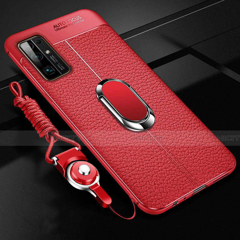 Funda Silicona Goma de Cuero Carcasa con Magnetico Anillo de dedo Soporte S03 para Huawei Honor 30 Rojo