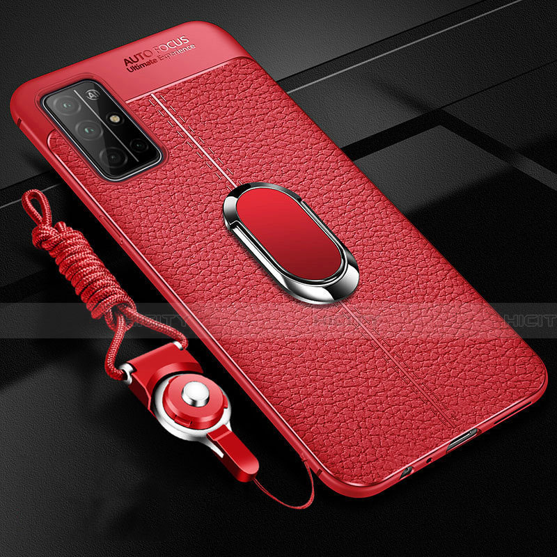 Funda Silicona Goma de Cuero Carcasa con Magnetico Anillo de dedo Soporte S03 para Huawei Honor 30S Rojo