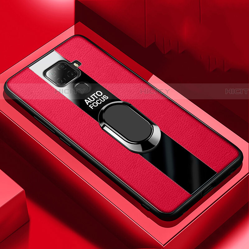 Funda Silicona Goma de Cuero Carcasa con Magnetico Anillo de dedo Soporte S03 para Huawei Nova 5z Rojo