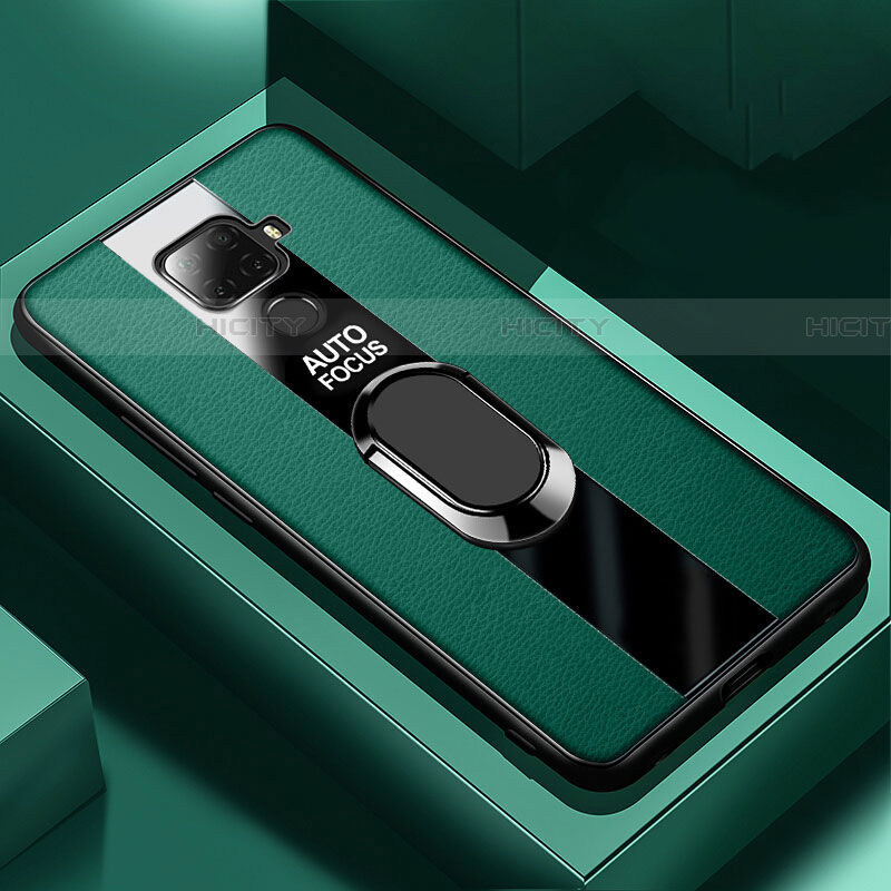 Funda Silicona Goma de Cuero Carcasa con Magnetico Anillo de dedo Soporte S03 para Huawei Nova 5z Verde