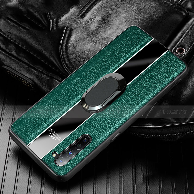 Funda Silicona Goma de Cuero Carcasa con Magnetico Anillo de dedo Soporte S03 para Oppo F15 Verde