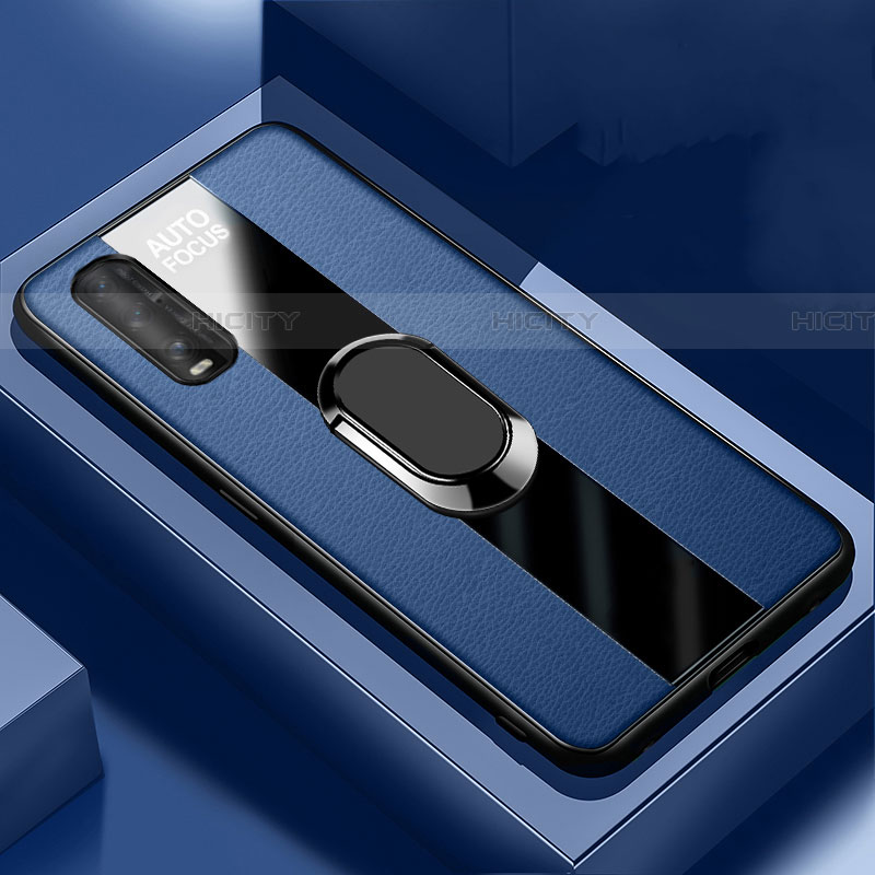 Funda Silicona Goma de Cuero Carcasa con Magnetico Anillo de dedo Soporte S03 para Oppo Find X2 Azul