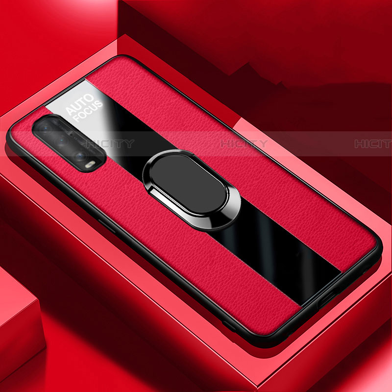 Funda Silicona Goma de Cuero Carcasa con Magnetico Anillo de dedo Soporte S03 para Oppo Find X2 Rojo