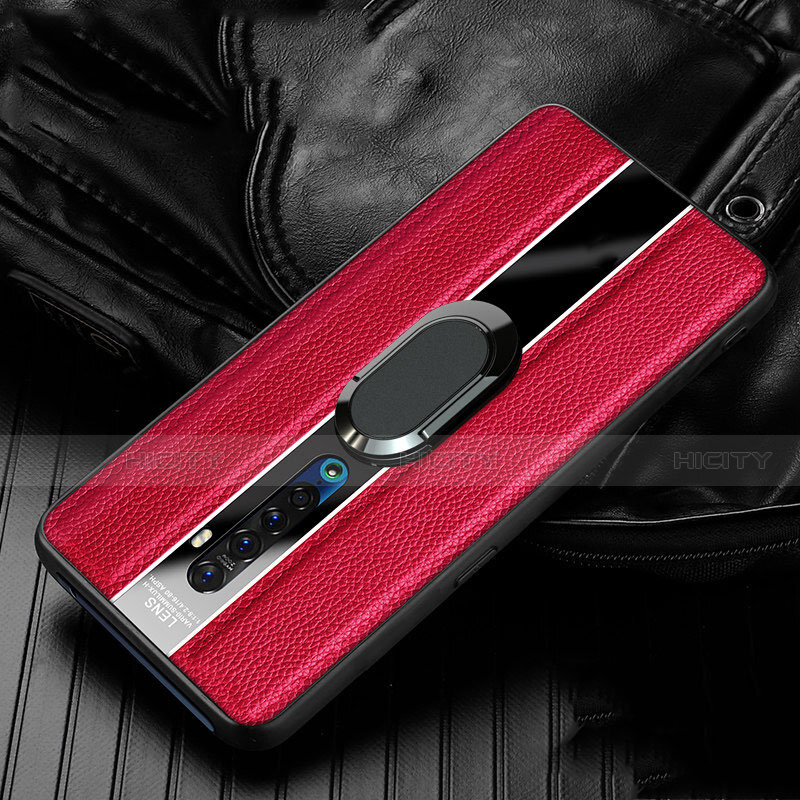 Funda Silicona Goma de Cuero Carcasa con Magnetico Anillo de dedo Soporte S03 para Oppo Reno2 Rojo