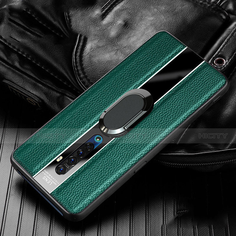 Funda Silicona Goma de Cuero Carcasa con Magnetico Anillo de dedo Soporte S03 para Oppo Reno2 Verde