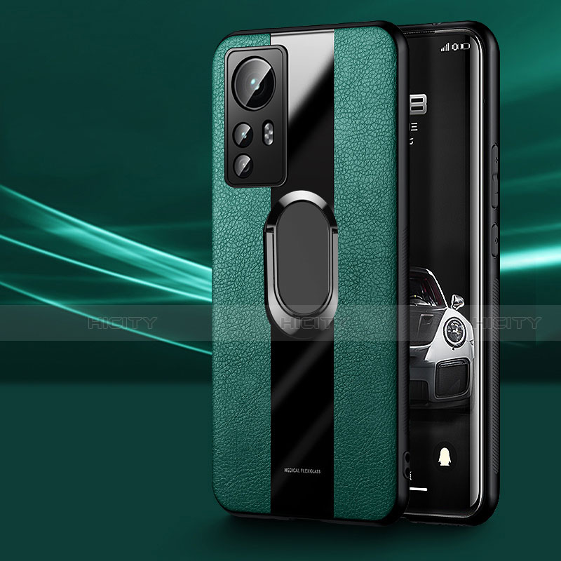 Funda Silicona Goma de Cuero Carcasa con Magnetico Anillo de dedo Soporte S03 para Xiaomi Mi 12 5G Verde