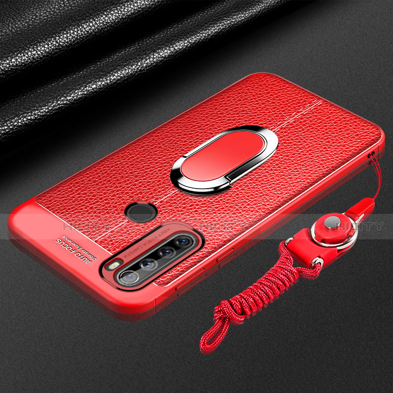 Funda Silicona Goma de Cuero Carcasa con Magnetico Anillo de dedo Soporte S03 para Xiaomi Redmi Note 8 (2021) Rojo