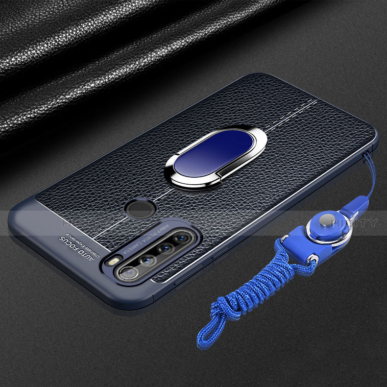 Funda Silicona Goma de Cuero Carcasa con Magnetico Anillo de dedo Soporte S03 para Xiaomi Redmi Note 8 Azul