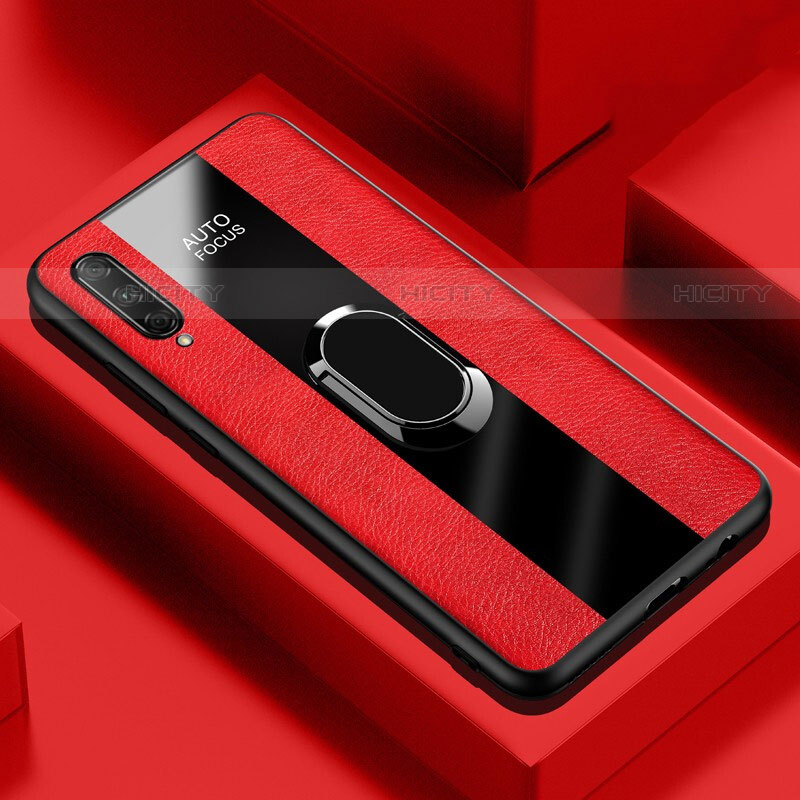 Funda Silicona Goma de Cuero Carcasa con Magnetico Anillo de dedo Soporte S04 para Huawei P Smart Pro (2019) Rojo