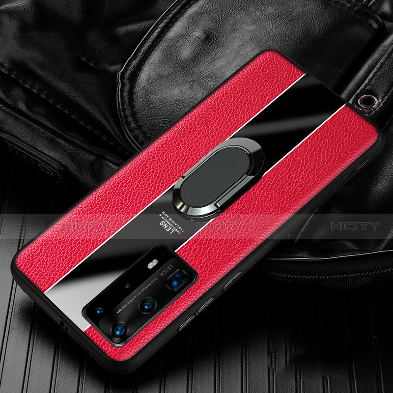 Funda Silicona Goma de Cuero Carcasa con Magnetico Anillo de dedo Soporte S04 para Huawei P40 Pro+ Plus