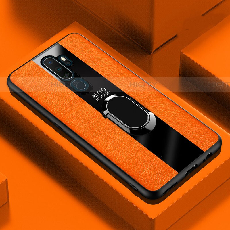 Funda Silicona Goma de Cuero Carcasa con Magnetico Anillo de dedo Soporte S04 para Oppo A11 Naranja