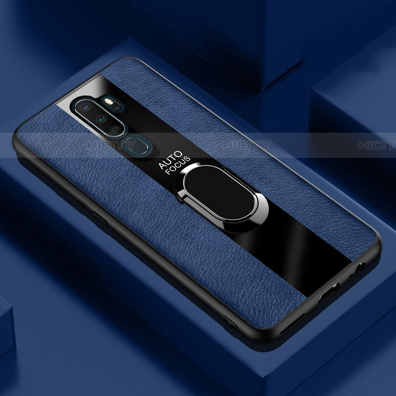 Funda Silicona Goma de Cuero Carcasa con Magnetico Anillo de dedo Soporte S04 para Oppo A11X Azul