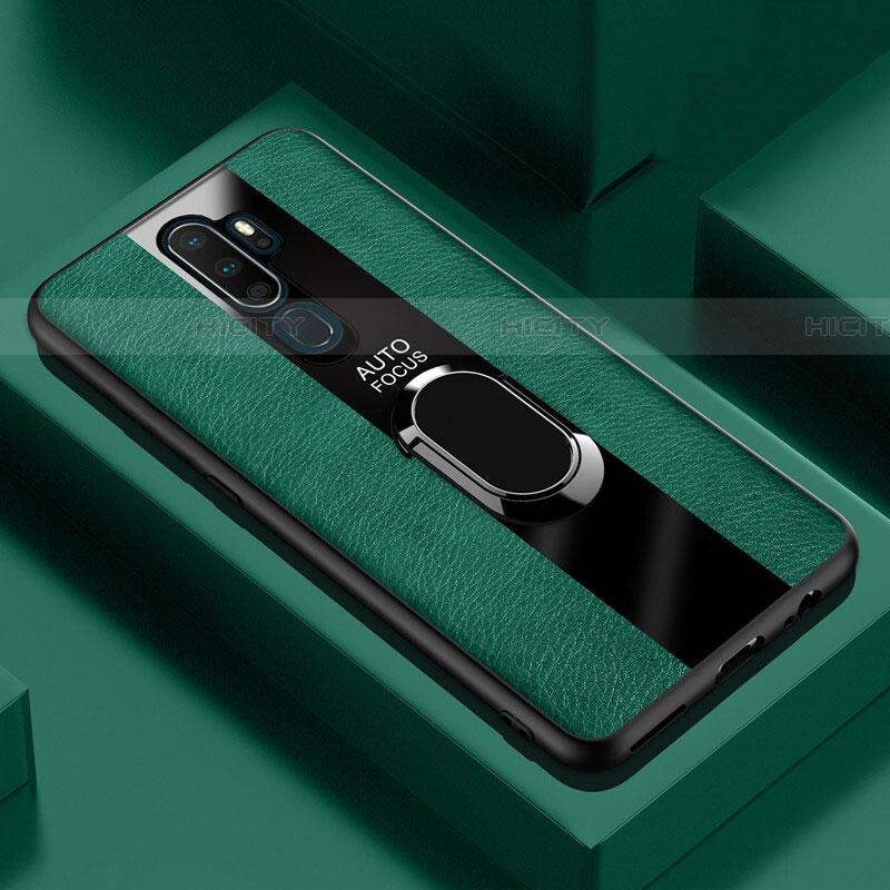 Funda Silicona Goma de Cuero Carcasa con Magnetico Anillo de dedo Soporte S04 para Oppo A11X Verde