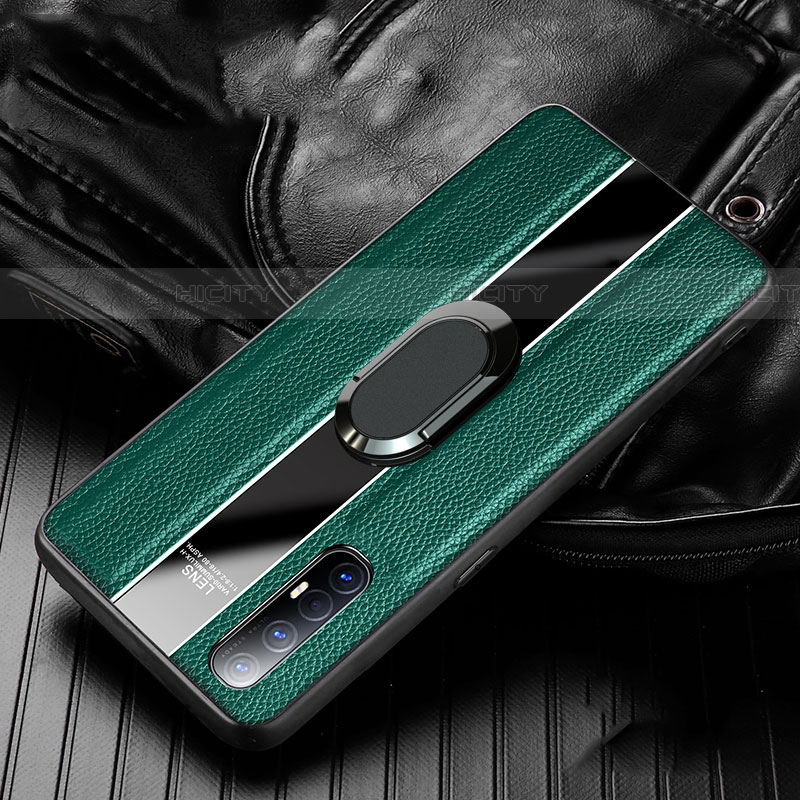 Funda Silicona Goma de Cuero Carcasa con Magnetico Anillo de dedo Soporte S04 para Oppo Find X2 Neo Verde