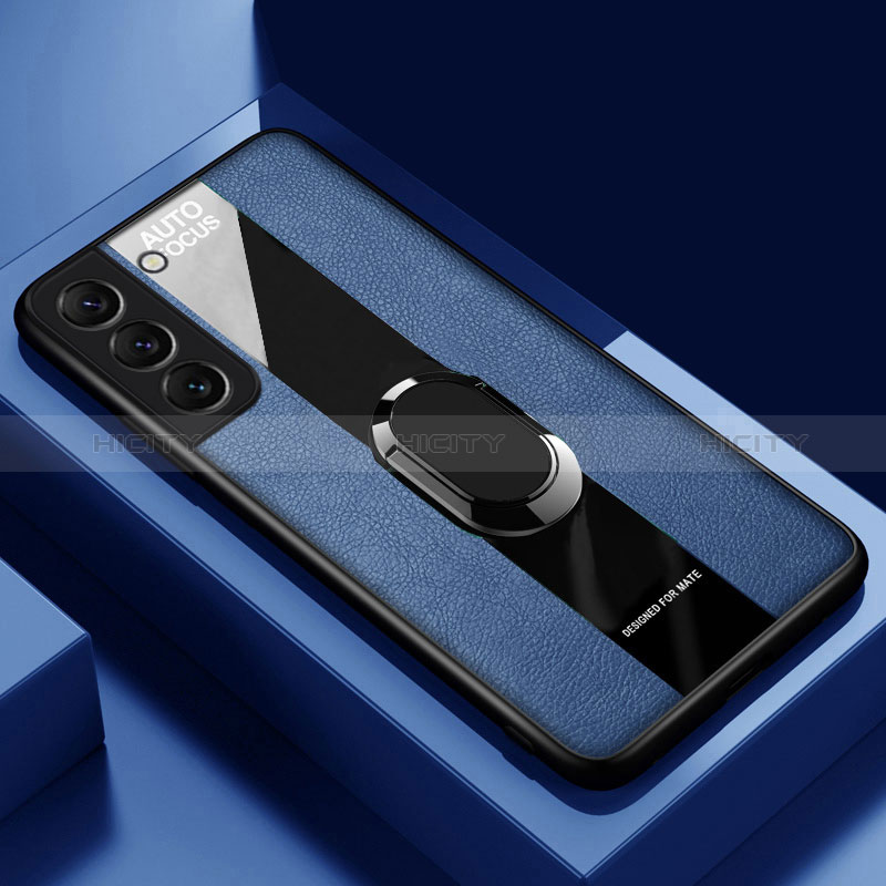 Funda Silicona Goma de Cuero Carcasa con Magnetico Anillo de dedo Soporte S04 para Samsung Galaxy S24 5G Azul