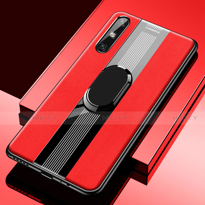 Funda Silicona Goma de Cuero Carcasa con Magnetico Anillo de dedo Soporte S05 para Huawei Enjoy 10e Rojo