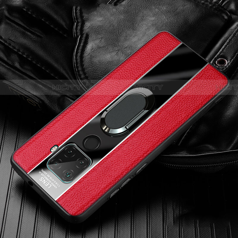 Funda Silicona Goma de Cuero Carcasa con Magnetico Anillo de dedo Soporte S05 para Huawei Mate 30 Lite Rojo