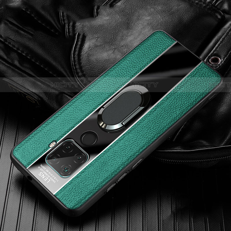 Funda Silicona Goma de Cuero Carcasa con Magnetico Anillo de dedo Soporte S05 para Huawei Mate 30 Lite Verde