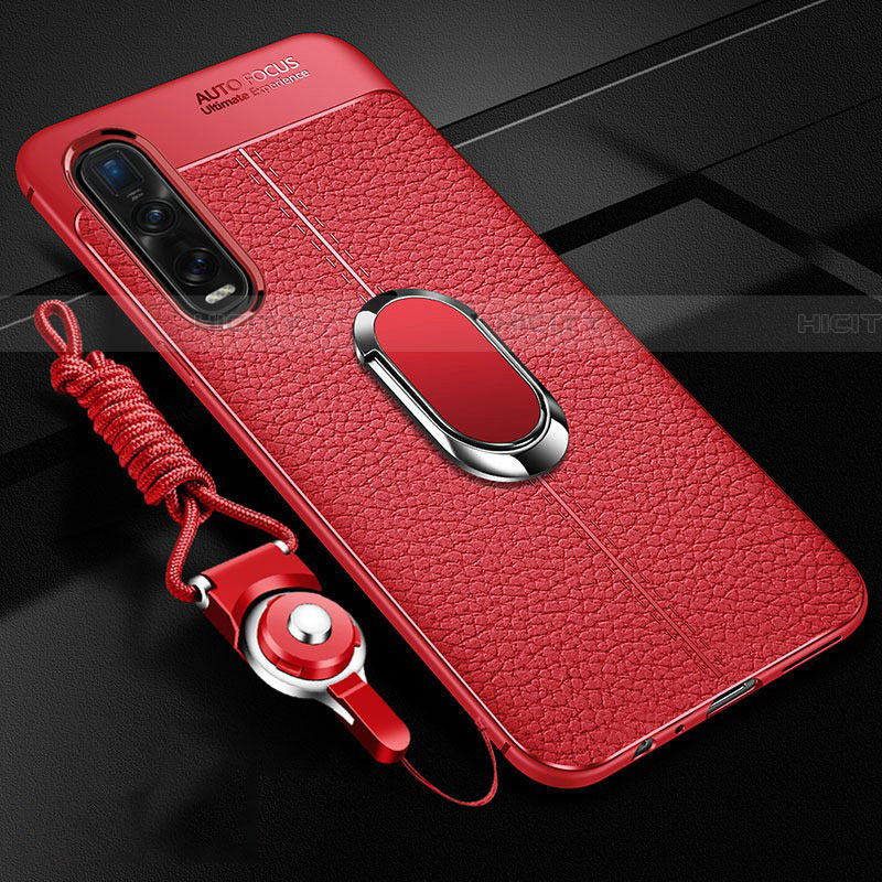 Funda Silicona Goma de Cuero Carcasa con Magnetico Anillo de dedo Soporte S05 para Oppo Find X2 Pro Rojo