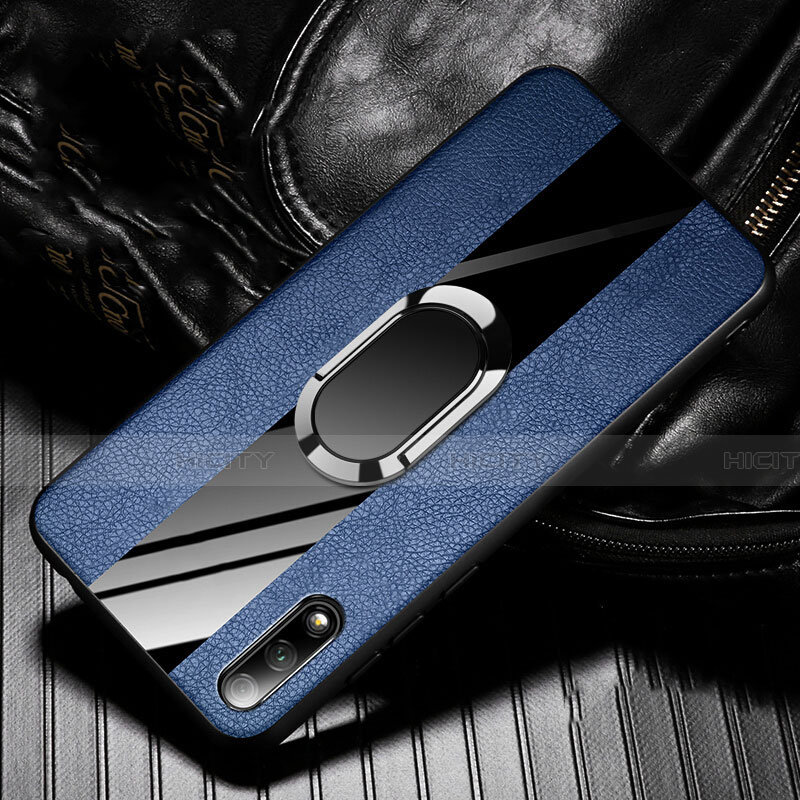 Funda Silicona Goma de Cuero Carcasa con Magnetico Anillo de dedo Soporte S06 para Huawei Honor 9X Azul