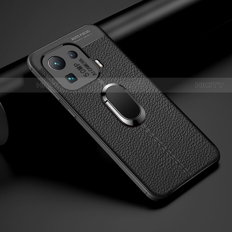 Funda Silicona Goma de Cuero Carcasa con Magnetico Anillo de dedo Soporte S07 para Xiaomi Mi 11 Pro 5G Negro