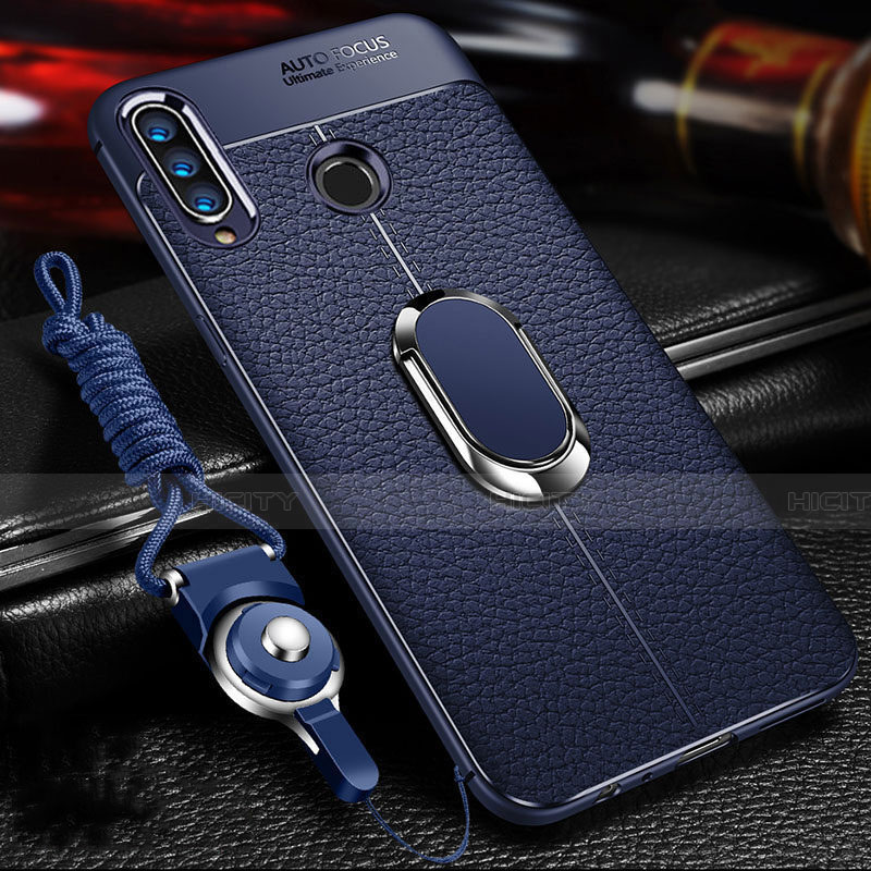 Funda Silicona Goma de Cuero Carcasa con Magnetico Anillo de dedo Soporte T01 para Huawei Honor 20E Azul