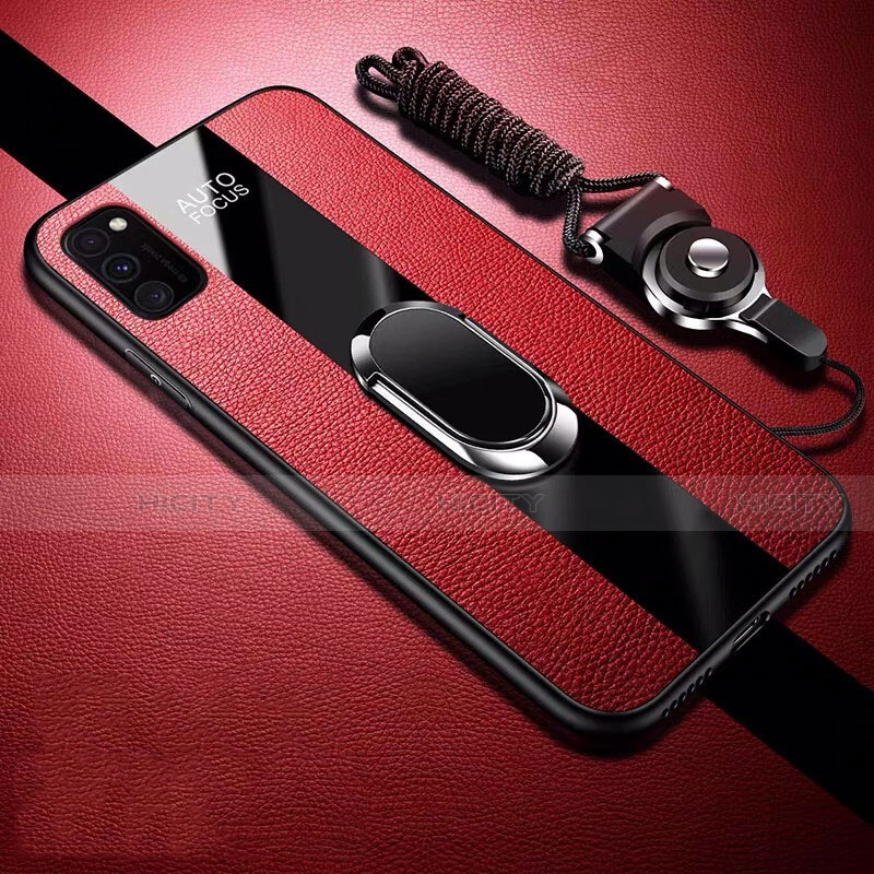 Funda Silicona Goma de Cuero Carcasa con Magnetico Anillo de dedo Soporte T01 para Huawei Honor V30 Pro 5G Rojo