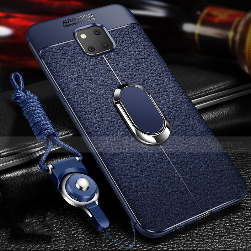 Funda Silicona Goma de Cuero Carcasa con Magnetico Anillo de dedo Soporte T01 para Huawei Mate 20 Pro Azul