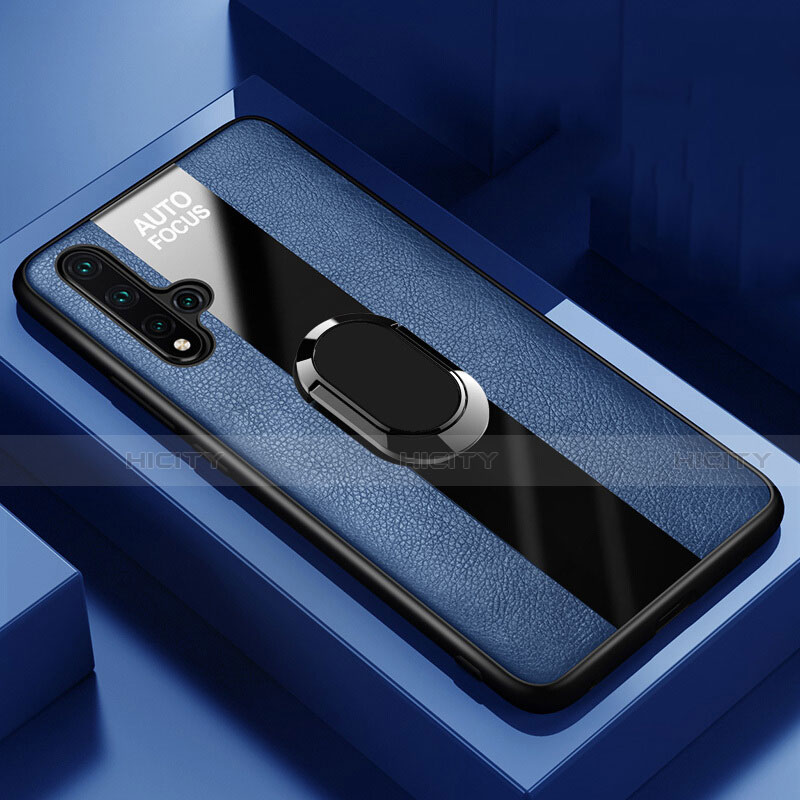 Funda Silicona Goma de Cuero Carcasa con Magnetico Anillo de dedo Soporte T01 para Huawei Nova 5 Azul